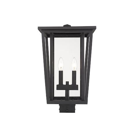 Z-Lite Seoul 2 Light Outdoor Post Mount Fixture, Black & Clear 571PHBS-BK